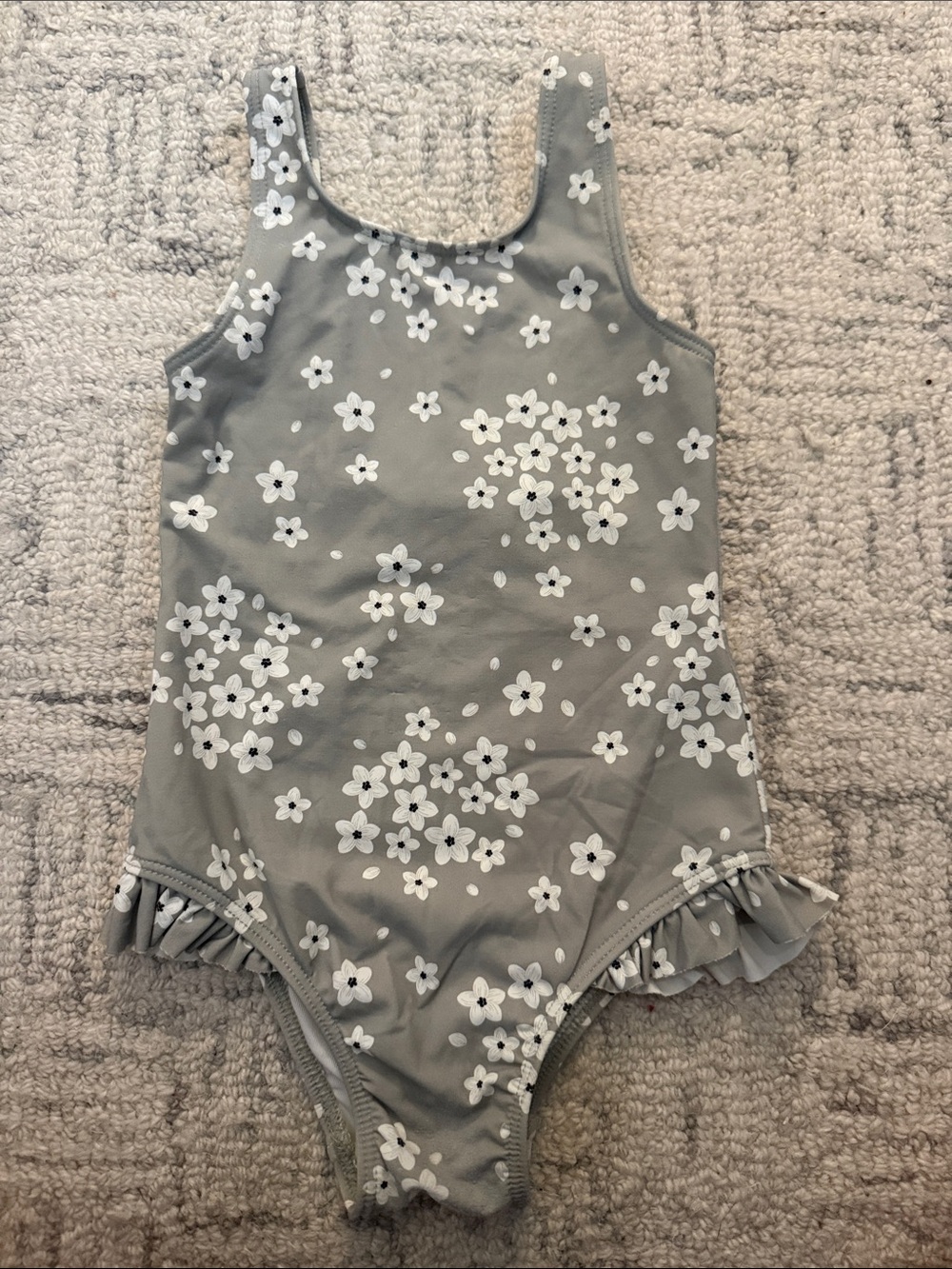 Petit Lem Olive Green Floral Ruffle One-Piece Swimsuit